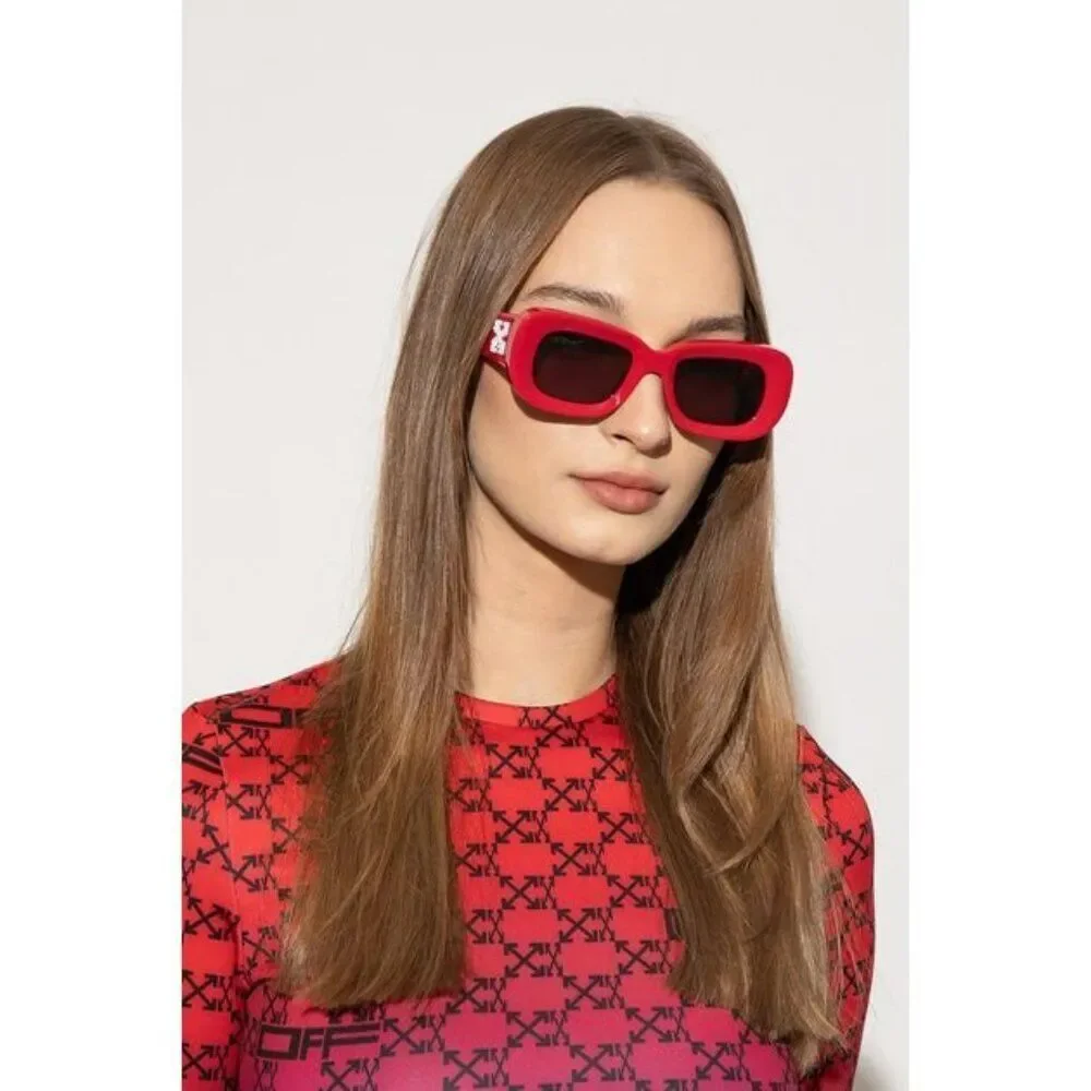 NEW Off-White CARRARA 507 Red Dark Grey Unisex Rectangular Sunglasses